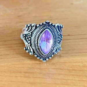 Silver Plated Amethyst Marquise Ring